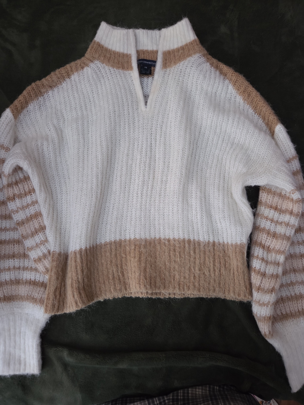 French Connection White & Beige Striped Half-Zip Knit Sweater